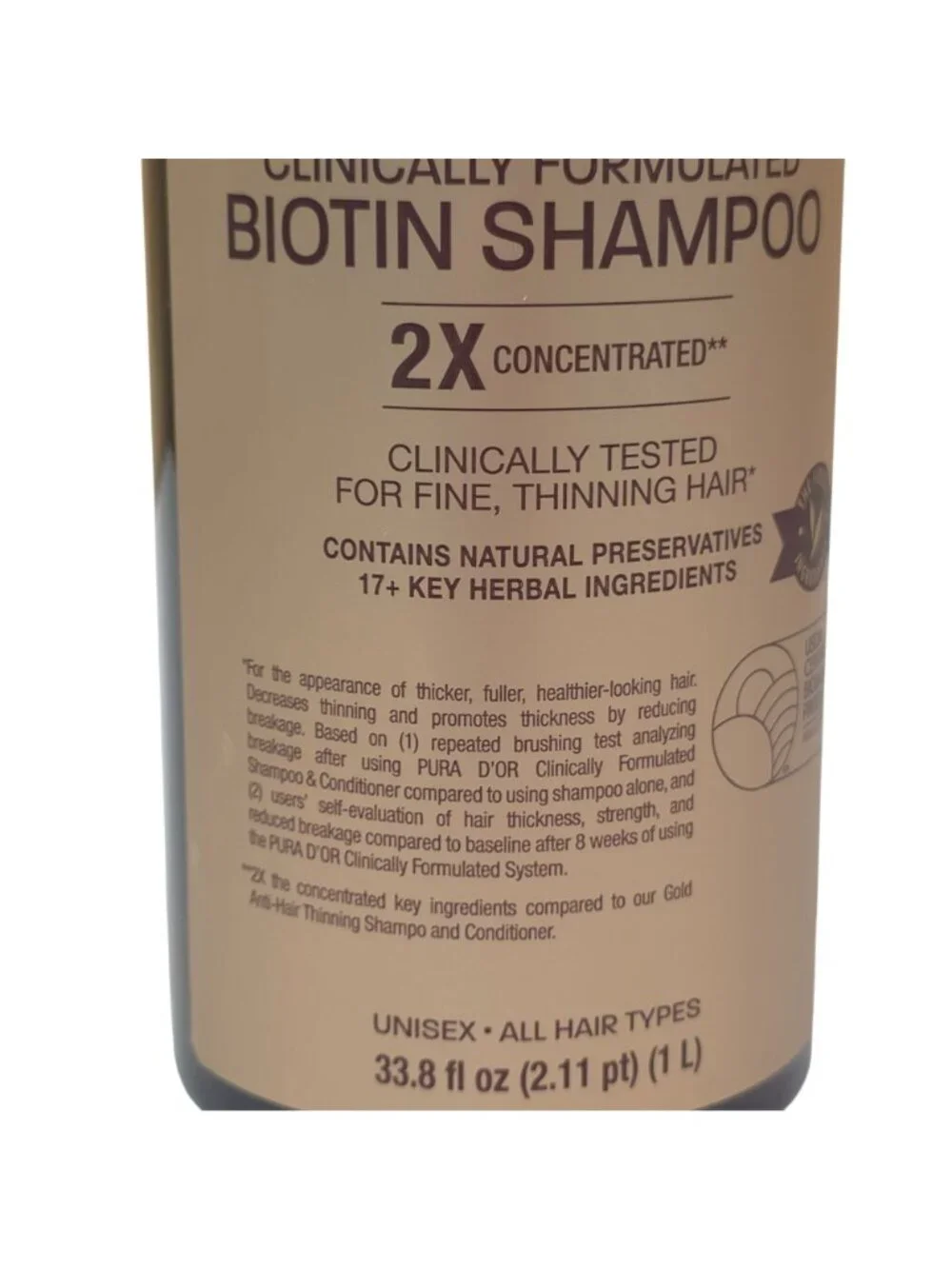 Pura Dor 2 Pack Fine Thinning Hair Biotin Shampoo Jumbo 33oz Clinical Formula